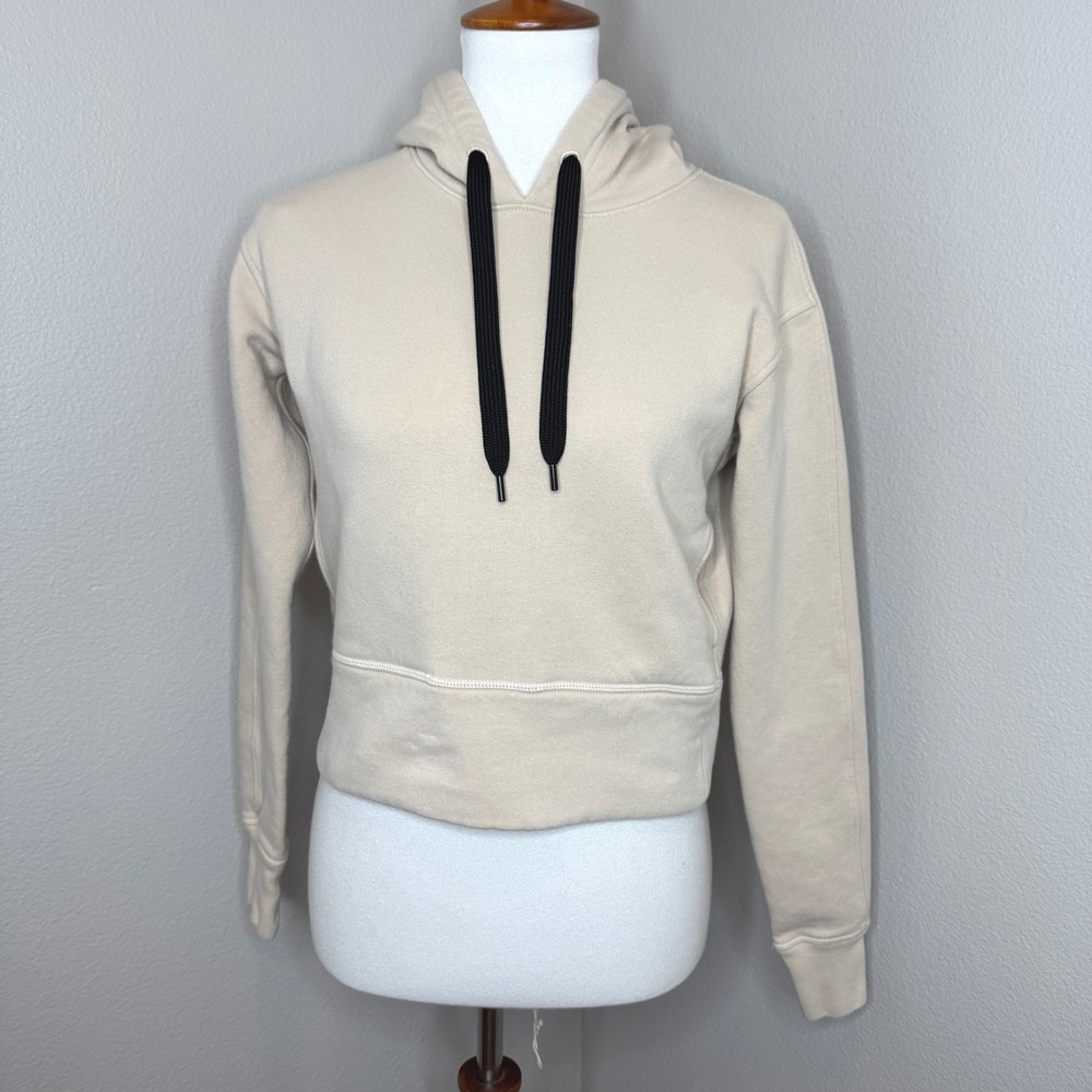 PUBLIC REC Womens Cropped Luxe Fleece Hoodie XS Tan Activewear‎ Athleisure